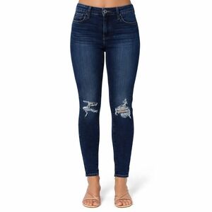 NWT Paige Verdugo Crop Mavis Jeans Dark Wash Distressed Mid Rise Everyday Sz 27